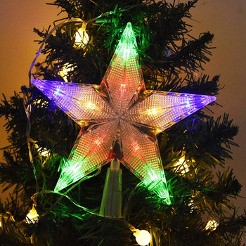 Коледна елха Петлъчева звезда LED лампа Fairy Topper Светеща лампа Захранвана от батерии Домашна коледна новогодишна декорация Подарък