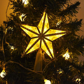 Коледна елха Петлъчева звезда LED лампа Fairy Topper Светеща лампа Захранвана от батерии Домашна коледна новогодишна декорация Подарък