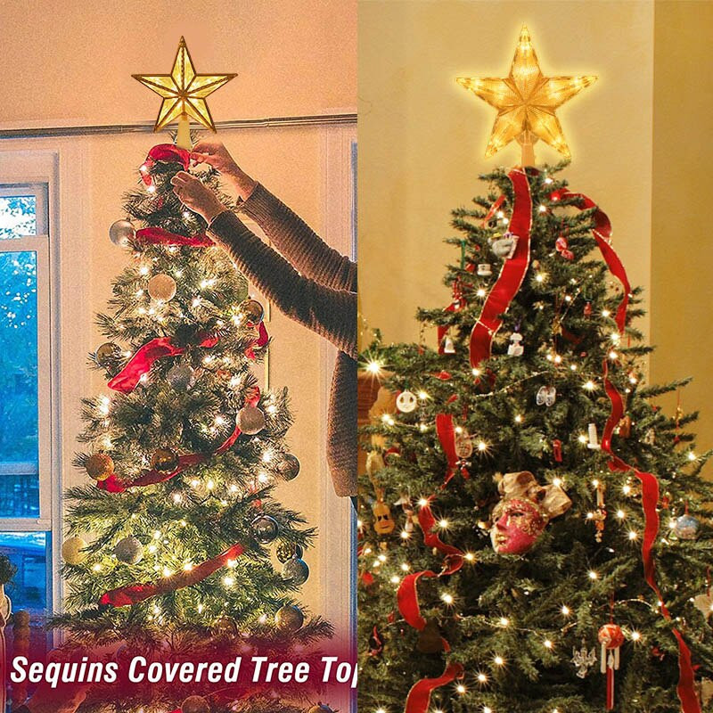 Коледна елха Петлъчева звезда LED лампа Fairy Topper Светеща лампа Захранвана от батерии Домашна коледна новогодишна декорация Подарък