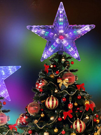 23CM LED светеща коледна елха Topper Star Xmas Star Ornament Estrelinhas Adornos De Navidad Eve Christmas Tree Decoration