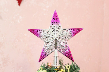 1PC Звезда от върха на коледната елха Злато, сребро, червен блясък Орнамент от желязна звезда Весела Коледа, Нова година Парти Декорация на върха на домашно дърво