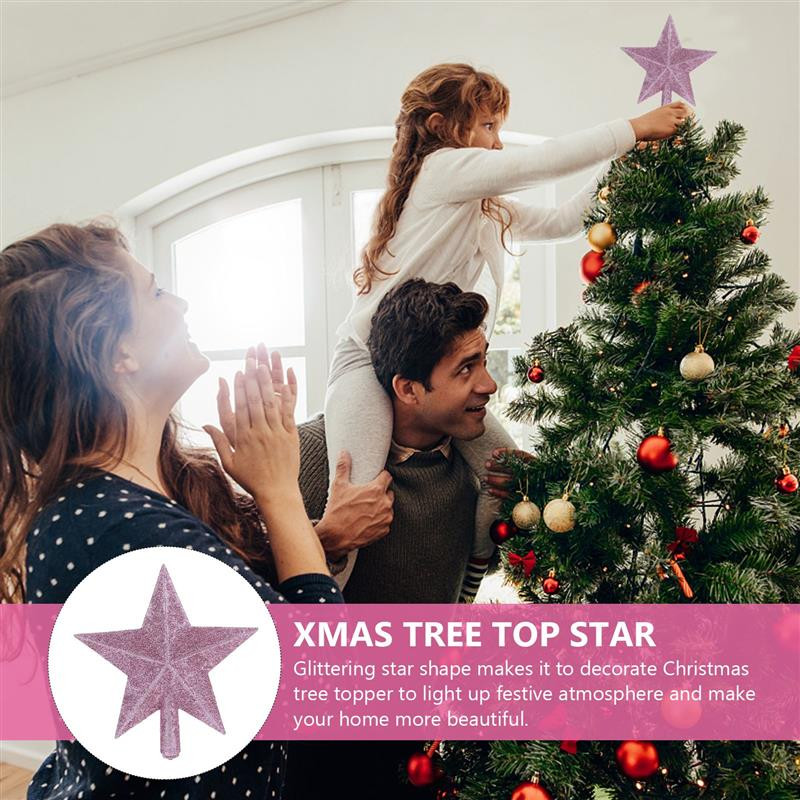 20 cm jõulupuu kaunistus, piserdatud roosa jõulupuu ladvatäht jõulupuu sädelev täht, sädelev jõulupuu ladvik