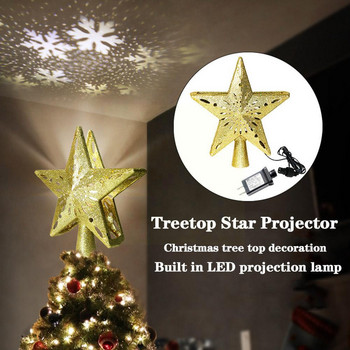 3D бляскава звезда Коледно дърво Topper с вграден орнамент дърво Въртяща се снежинка проектор Led декор Начало Коледа T9p3