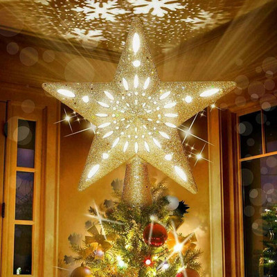 3d Glitter Star χριστουγεννιάτικο δέντρο Topper με ενσωματωμένο διακοσμητικό δέντρο με περιστρεφόμενη νιφάδα χιονιού Προβολέας Led Decor Home Christmas T9p3