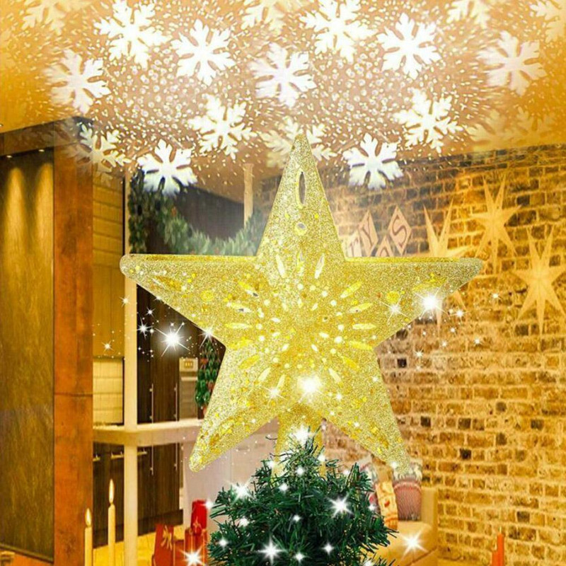 3D Glitter Star Kalėdų eglutės antgalis su įtaisytu ornamentu eglutei besisukantis snaigės projektorius Led Decor Home Christmas T9p3
