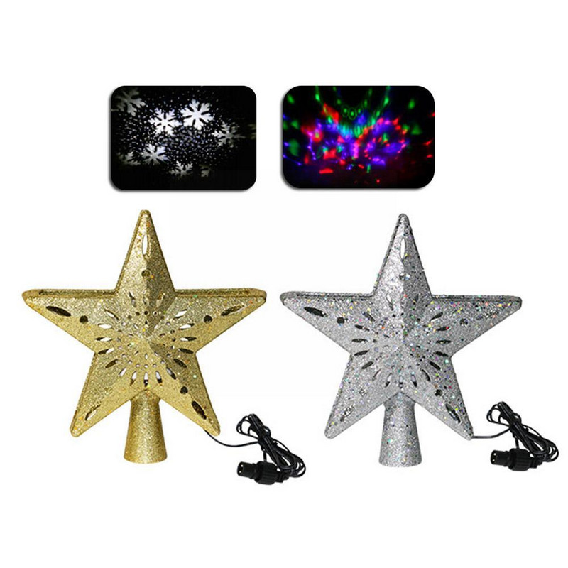 3D Glitter Star Kalėdų eglutės antgalis su įtaisytu ornamentu eglutei besisukantis snaigės projektorius Led Decor Home Christmas T9p3
