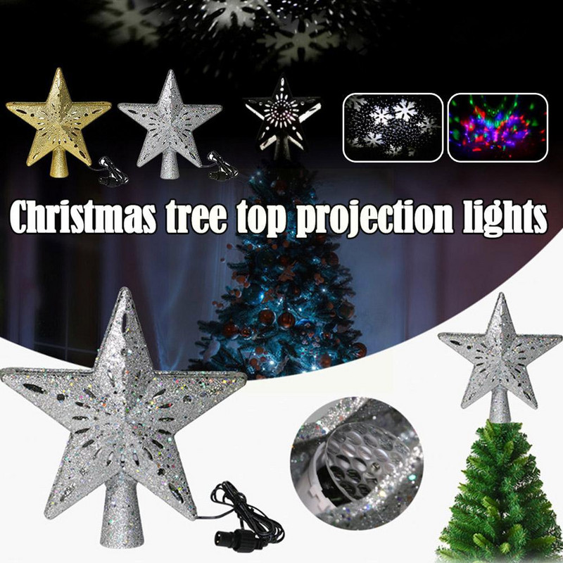 3D Glitter Star Kalėdų eglutės antgalis su įtaisytu ornamentu eglutei besisukantis snaigės projektorius Led Decor Home Christmas T9p3