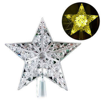 Коледна елха в скандинавски стил Звезда с LED светлина Захранвани с батерии изкуствени кристални мъниста Приказна лампа на върха на дърво Парти декор
