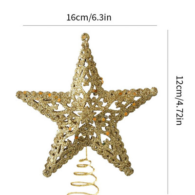 Коледна елха Topper 3D петолъчни звезди Xmas Tree Toppers Орнамент Борова шишарка Пентаграма Topper Decor Navidad Нова година Home Pa
