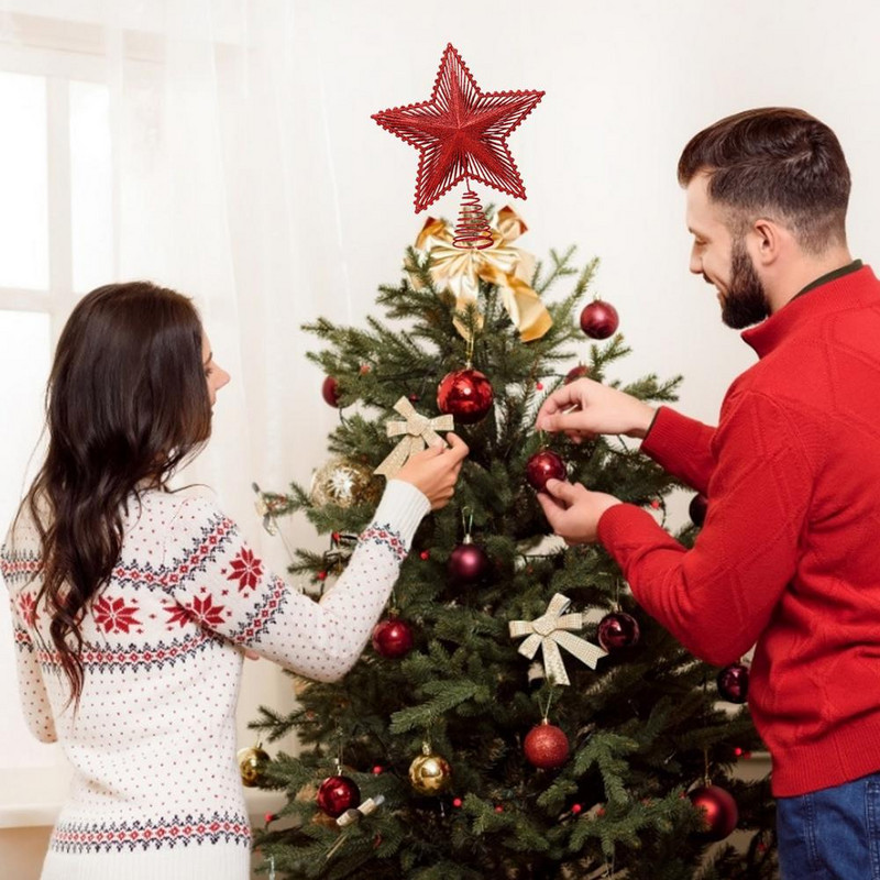 Блестяща коледна елха Звезда Орнамент Коледна елха Звезда Орнамент Коледна украса за дома Орнаменти за коледно дърво