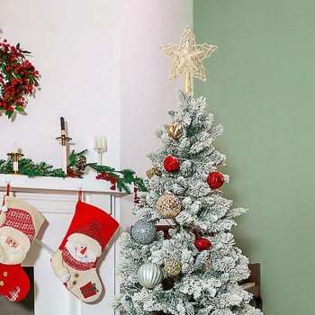 Върхът на коледната елха Блестяща Златна Сребърна Звезда Коледна елха Снежинки Орнаменти Коледна украса за дома 2022 Рождена Нова Година 2023