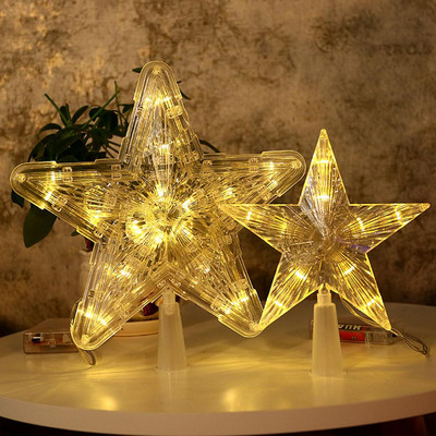 Jõulupuu ladvavalgus täht, läikiv jõulukaunistus, läbipaistev valgusdioodiga helendav puu ladvatähe peoornament