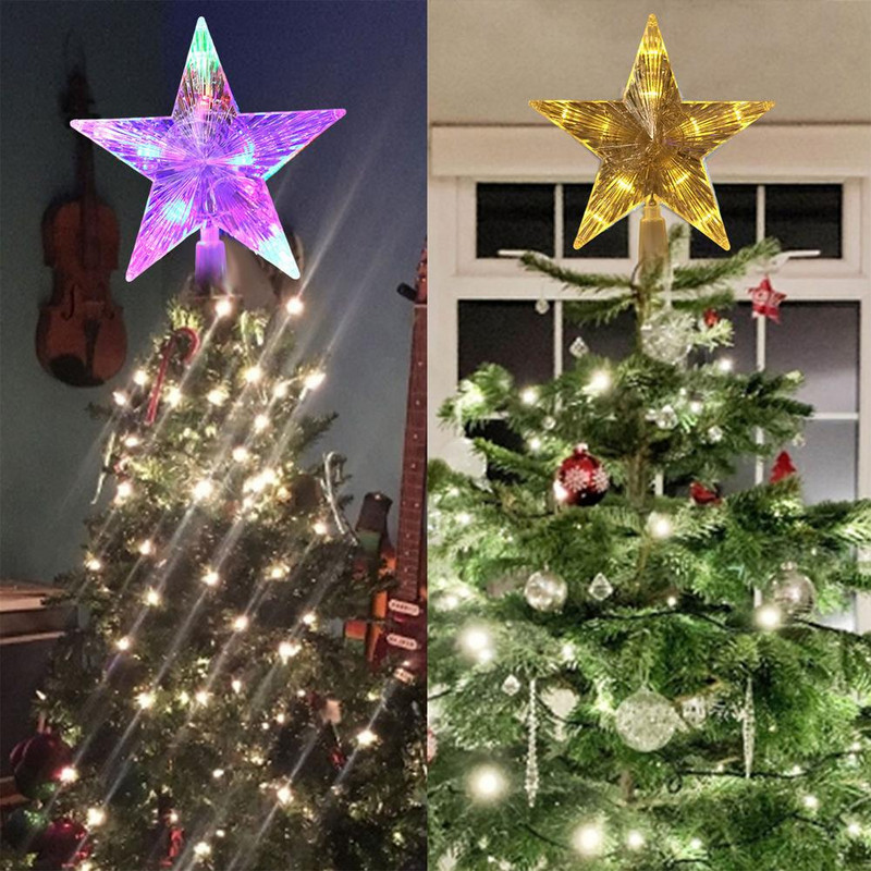 Ziemassvētku eglītes galotnes gaismas zvaigzne, spīdīga Ziemassvētku rotājums, caurspīdīgs LED gaismas diodes gaišais egles galotnes zvaigžņu ballītes festivāla ornaments