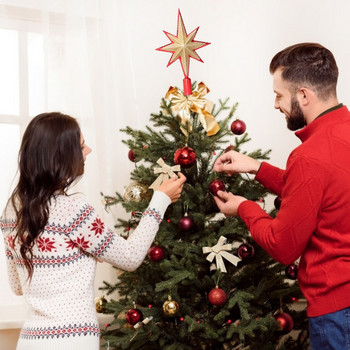 Коледна елха Горна звезда 3D злато сребро червена пентаграма Коледно дърво Орнаменти Домашен декор Навидад Подаръци за Нова година 2023