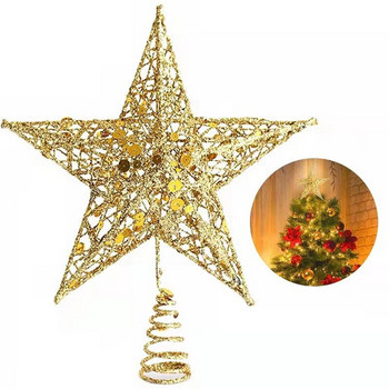 Златна стружка Коледно желязо Горна звезда Коледно дърво Декорация Коледно дърво Орнаменти Коледна украса