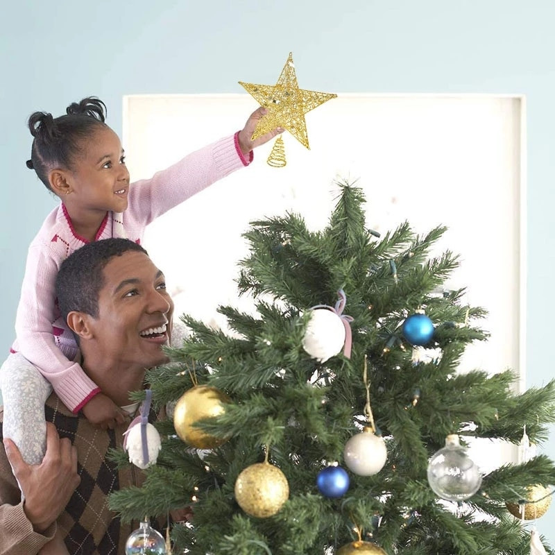 Златна стружка Коледно желязо Горна звезда Коледно дърво Декорация Коледно дърво Орнаменти Коледна украса