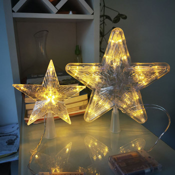 Коледна елха Звезда Топпер LED осветена звезда Коледна елха Топ Декор Захранван от батерии Noel Navidad 2022 Home Xmas Light Ornaments