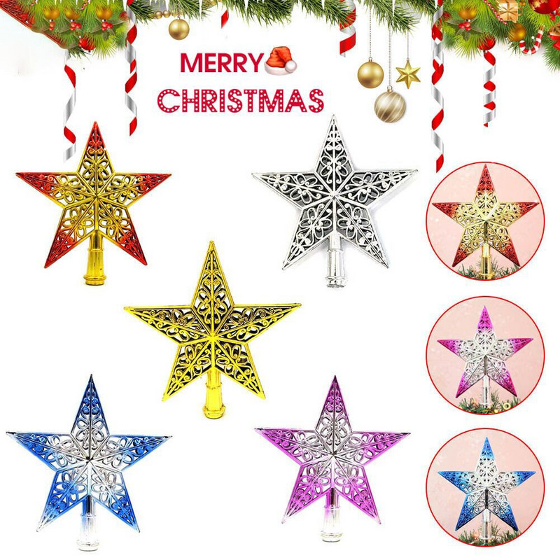 20cm Pom de Crăciun Hollow Star Decoratiuni de Crăciun pentru casă Ornamente pentru brad de Crăciun Navidad Anul Nou Plastic 2023 Aur Argintiu