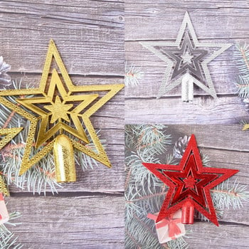 1PC Коледно дърво Top Sparkle Stars Hang Xmas Decoration Ornament Treetop Topper Коледно дърво Декор Консумативи Подарък