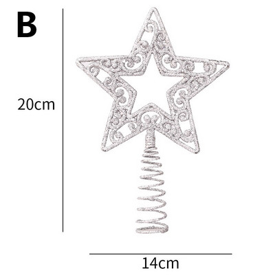 Kalėdų eglutės viršūnės žvaigždės blizgantys tuščiaviduriai plastikiniai auksiniai ir sidabriniai pentagramos snaigės papuošalai 3D Kalėdų eglutės viršaus dekoro pakabukas