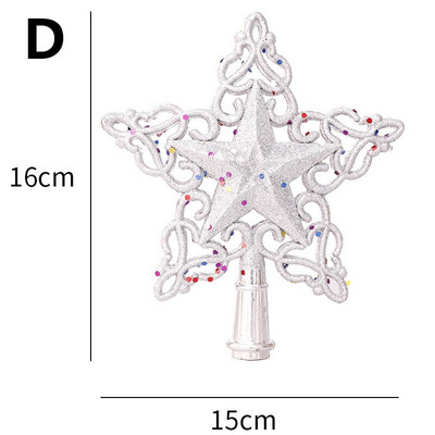 Kalėdų eglutės viršūnės žvaigždės blizgantys tuščiaviduriai plastikiniai auksiniai ir sidabriniai pentagramos snaigės papuošalai 3D Kalėdų eglutės viršaus dekoro pakabukas