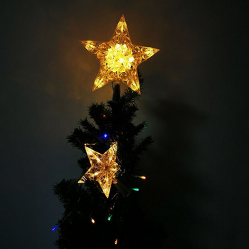 E56C Коледна елха в скандинавски стил Звезда с LED светлина Захранвани от батерии изкуствени кристални мъниста Приказна лампа на върха на дърво Парти декор