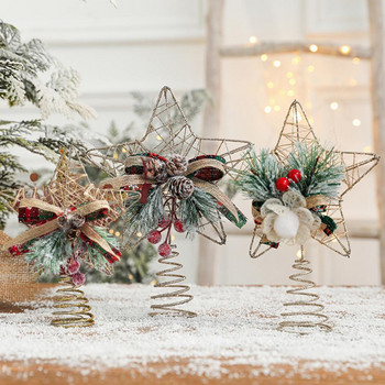 Коледна висулка Деликатна декорация на върха на дървото Висящи орнаменти Блестящ връх на коледно дърво Желязна звезда Празнична украса