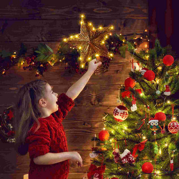 Tree Star Topper Christmas Light Toppersxmas Led Stars Lighted Gold Decorations Glitter Vintage Decoration Metal Lights Treetop