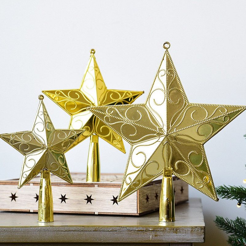 Tree Star Topper Christmas Treetop Decor Pühade sädelev Metal Gloden Home Glitter Festival Ornament Gold Glittered Yule