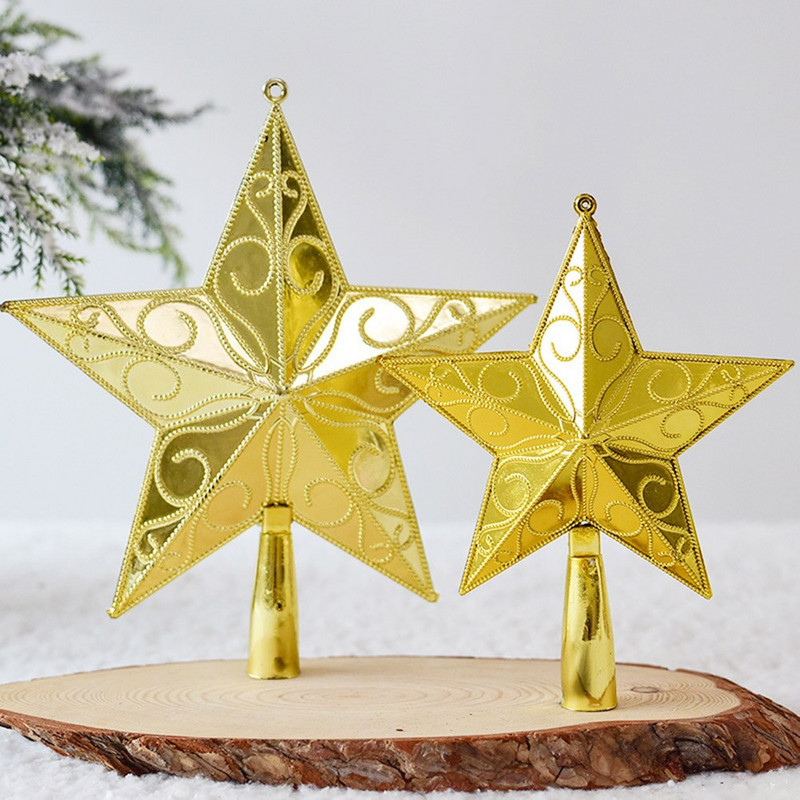 Tree Star Topper Christmas Treetop Decor Pühade sädelev Metal Gloden Home Glitter Festival Ornament Gold Glittered Yule