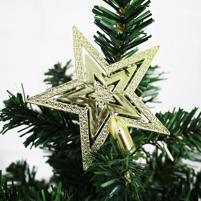 9.5cm Gold Star Silver Christmas Tree Top Star 3D Five-point Star Christmas Home Table Topper Xmas Decoration Merry Christmas