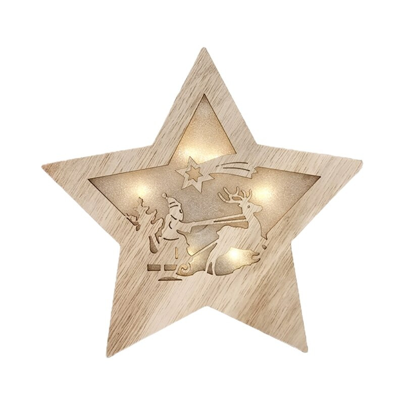 Ornament de agățat din lemn, ușoară, artistică, în formă de stea, Moș Crăciun, omul de zăpadă, elan, decorație de Crăciun, cadou de nuntă pentru prietenul adult