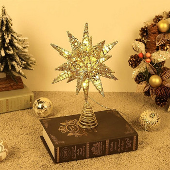 Коледна украса Дърво LED Star Tree Topper Работи с батерии Treetop Decoration Висящ Коледен орнамент Topper Коледна звезда
