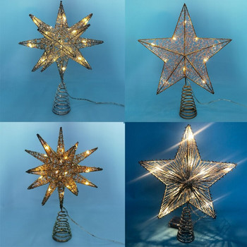 Коледна украса Дърво LED Star Tree Topper Работи с батерии Treetop Decoration Висящ Коледен орнамент Topper Коледна звезда