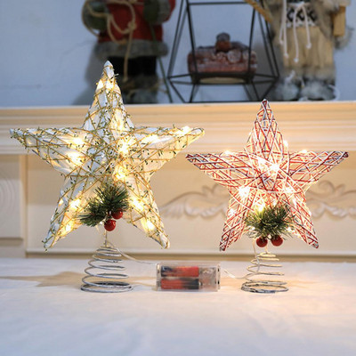 Decorat pentru brad de Crăciun, alimentat cu baterii, LED scobit, pentru brad, stea, fier, LED, strălucitor, pentagramă, decorare navidad