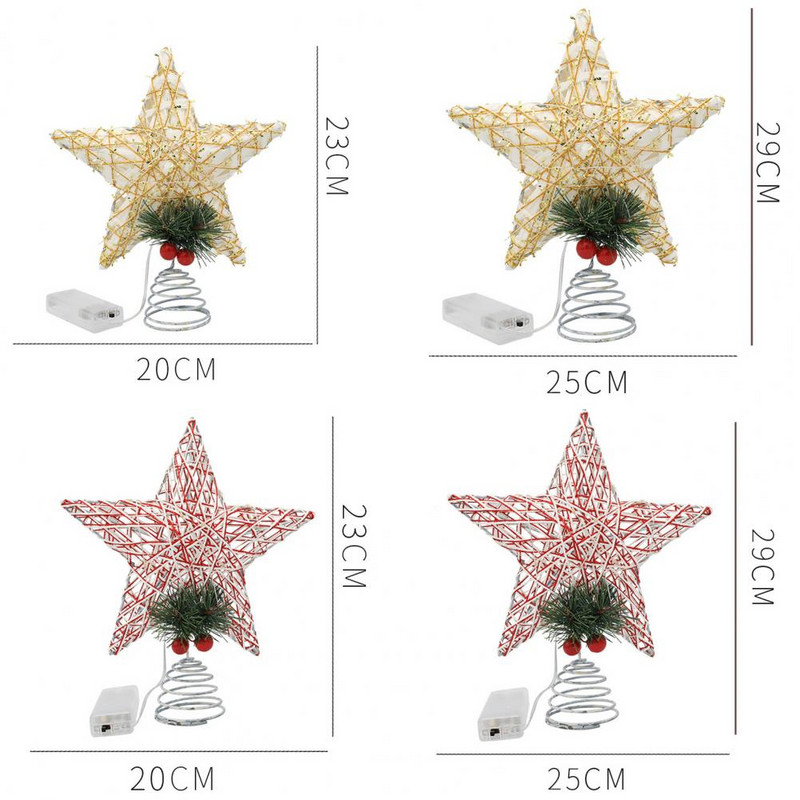 Διακόσμηση Χριστουγεννιάτικου Δέντρου Μπαταρία με τροφοδοσία LED Tree Top Star Iron LED Glowing Treetop Pentagram Decoration navidad
