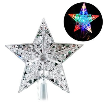 Nordic Christmas Tree Topper Star с LED светлина Батерия Crystal Bead Treetop