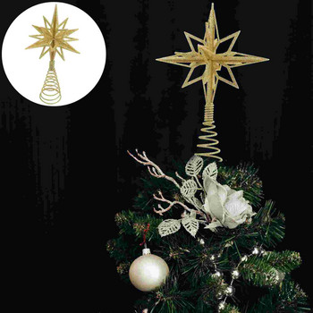 Дърво Topper Коледна звезда Златен декор Куха украса на върха на дърво Златен празничен орнамент Декорации Лента
