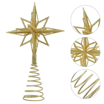 Дърво Topper Коледна звезда Златен декор Куха украса на върха на дърво Златен празничен орнамент Декорации Лента