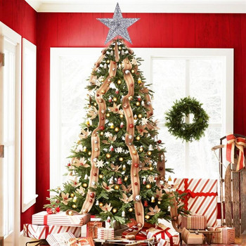 3 цвята Коледно дърво Topper Star Glitter Xmas Trees Top Ornament Indoor Party Home Decor Fit for Ordinary Size Christmas Tree