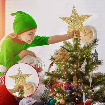 3 цвята Коледно дърво Topper Star Glitter Xmas Trees Top Ornament Indoor Party Home Decor Fit for Ordinary Size Christmas Tree