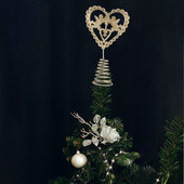 Tree Topper Star Christmas Glitter Heart Treetop Купидон Празнична декорация Декорации Златен метален железен орнамент Glitteredhanging