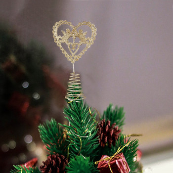 Tree Topper Star Christmas Glitter Heart Treetop Купидон Празнична декорация Декорации Златен метален железен орнамент Glitteredhanging