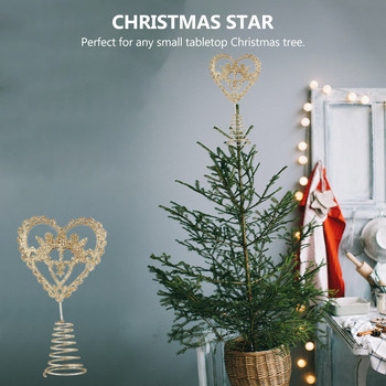 Tree Topper Star Christmas Glitter Heart Treetop Купидон Празнична декорация Декорации Златен метален железен орнамент Glitteredhanging