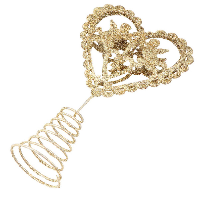 Tree Topper Star Christmas Glitter Heart Treetop Купидон Празнична декорация Декорации Златен метален железен орнамент Glitteredhanging