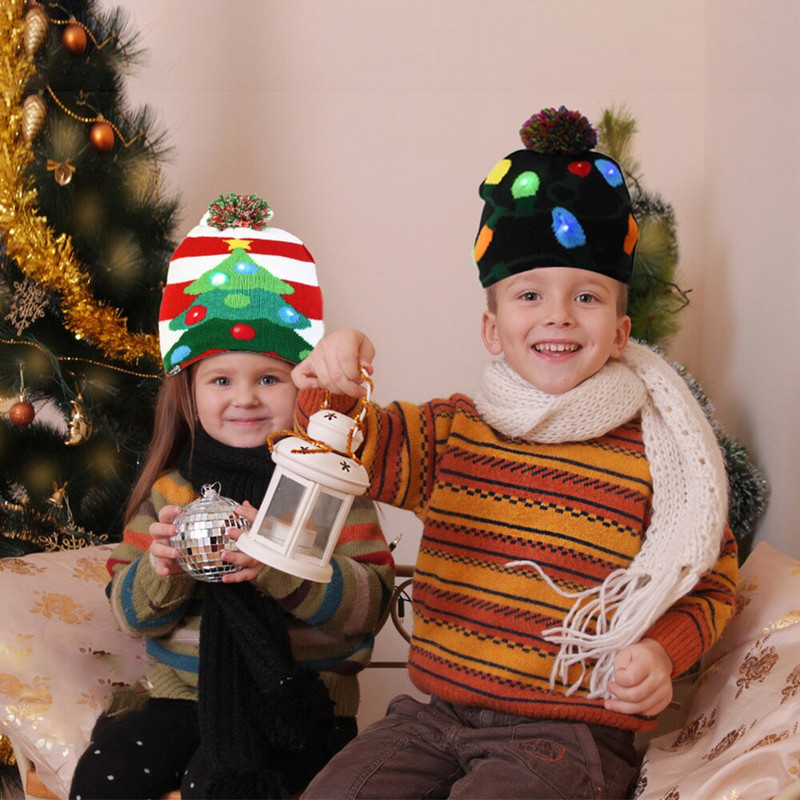 Božićni šeširi, pulover Djed Božićnjak, pletena kapa s LED svjetlom, crtanim uzorkom, božićni dar za djecu, novogodišnji pribor