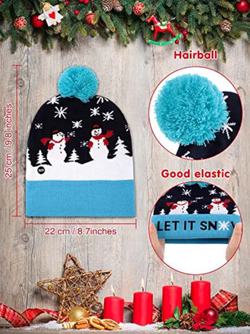 Коледна шапка с LED светлина Коледен светещ пуловер Плетена шапка Коледна шапка за възрастни Деца Новогодишен коледен декор 2022