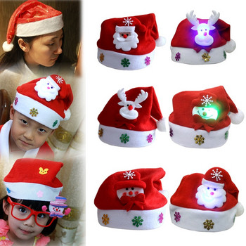 Χριστουγεννιάτικο απλικέ χριστουγεννιάτικο καπέλο κινουμένων σχεδίων με φως LED Άγιος Βασίλης Χιονάνθρωπος Fawn λαμπερό καπέλο Χριστουγεννιάτικα δώρα και διακοσμήσεις