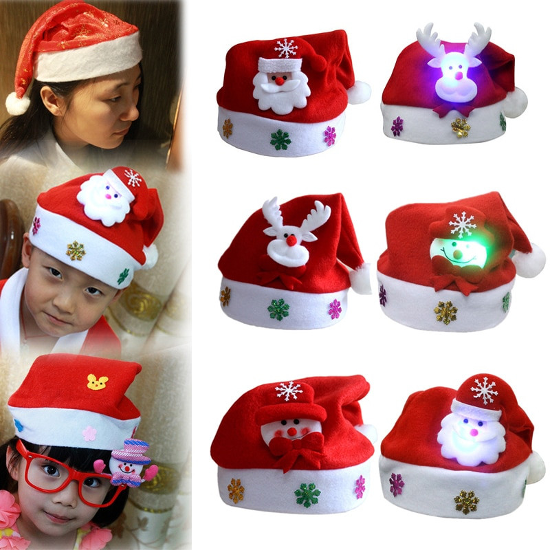 Коледна апликация Карикатура Коледна шапка с LED светлина Дядо Коледа Снежен човек Фаун Светеща шапка Коледни подаръци и декорации