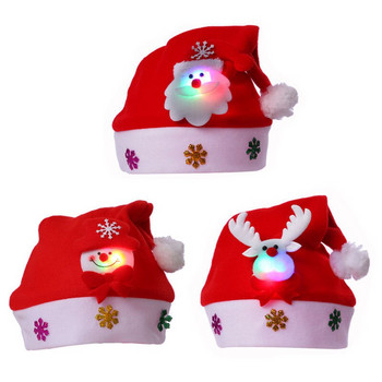 Χριστουγεννιάτικο καπέλο LED Πρωτοχρονιά Χαριτωμένα Παιδιά Ενήλικες Καπέλο Χιονάνθρωπος ElK Καπέλα Άγιου Βασίλη Κοντά βελούδινα Χριστουγεννιάτικη διακόσμηση Δώρα Πρωτοχρονιάς
